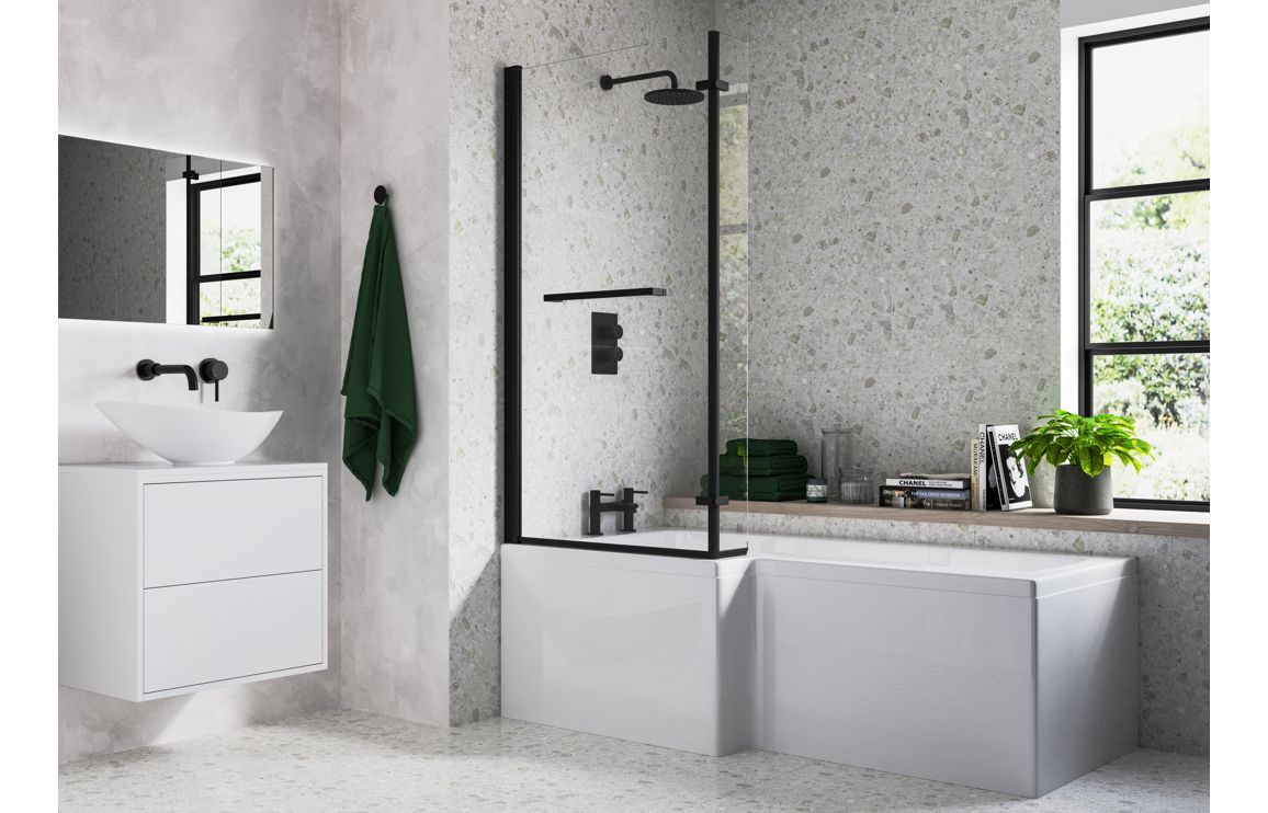 815x1500mm L Shape Bath Screen (6mm) - Matt Black