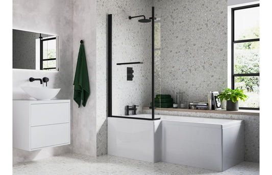 815x1500mm L Shape Bath Screen (6mm) - Matt Black